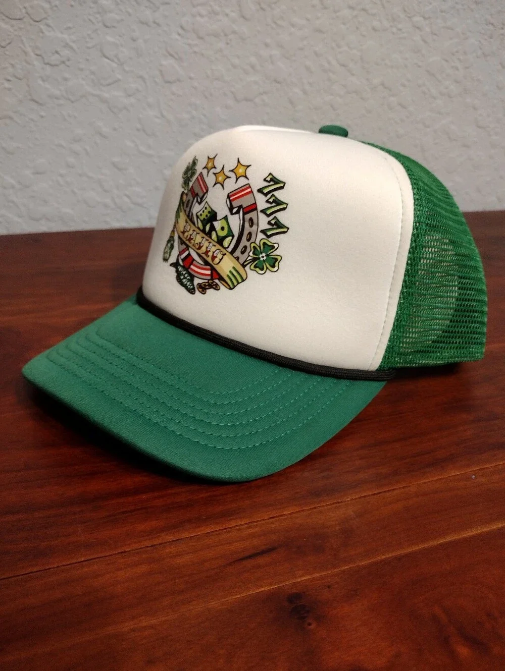 Bajío Lucky 777 Trucker Hat NWT Green White Snapback Mesh Cap Unisex
